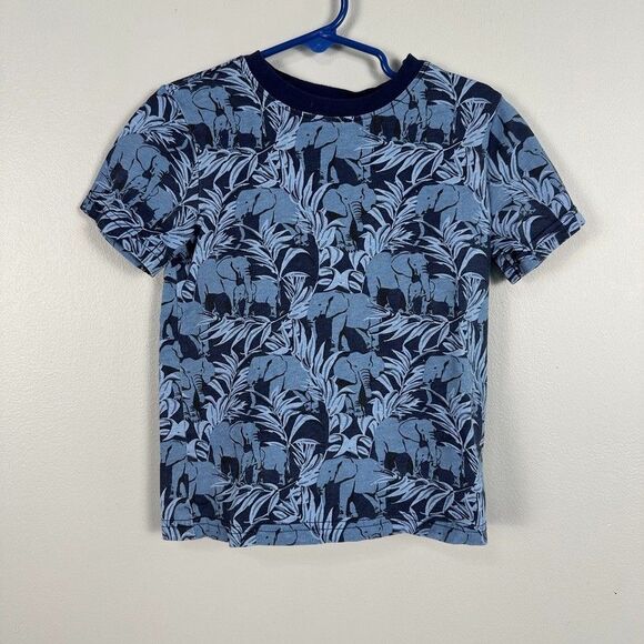 Janie and Jack Boys 4 Short Sleeve T-Shirt Elephant Cotton Pullover Blue - Picture 1 of 4